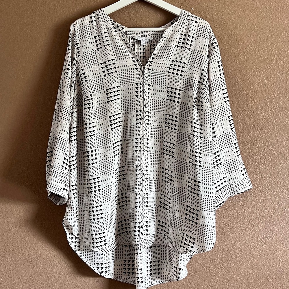 41 Hawthorn Houndstooth Pattern Split Neck Long Sleeve Blouse Size 2X